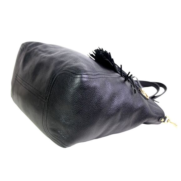 LARGE Michael Kors BLACK GENUINE LEATHER TASSEL SHOULDER BAG TOTE HANDBAG PURSE - Picture 8 of 15